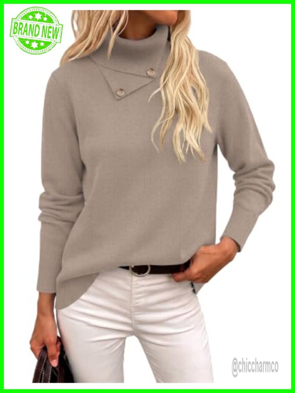 Women's Turtleneck Pullover Sweater, Soft Knit Long Sleeve Winter Layering Top